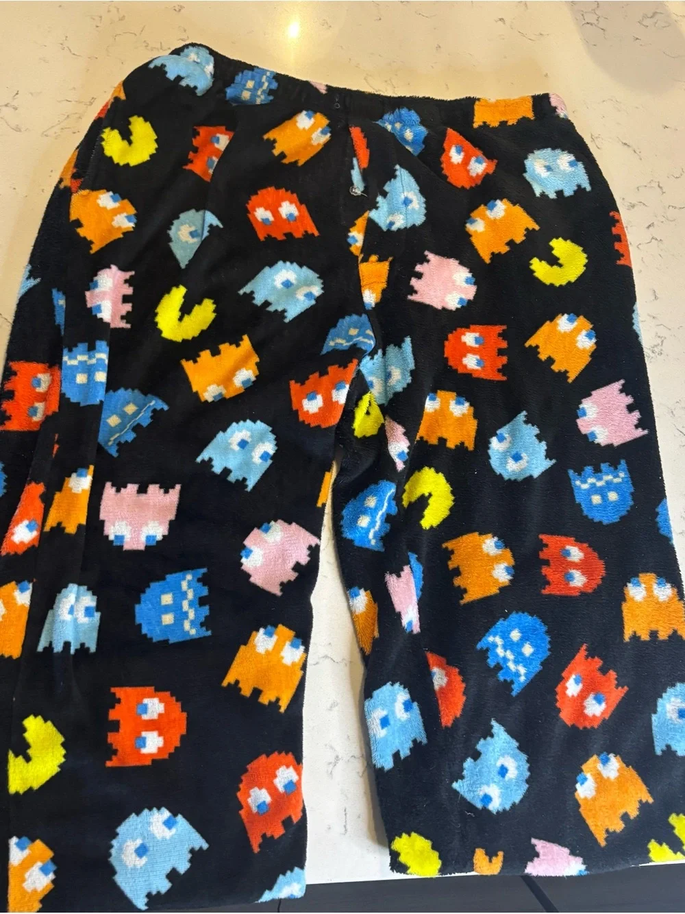 Kids Black Pac-Man Pattern Plush Pajama Pants